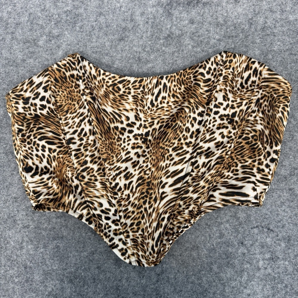 Super down Cheetah Print Corset Crop Top Womens Small Strapless Zip Sexy Glam